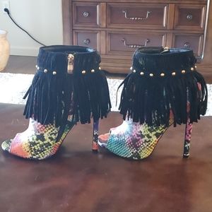 Multi color zip up boot heel 👠 with gold gems